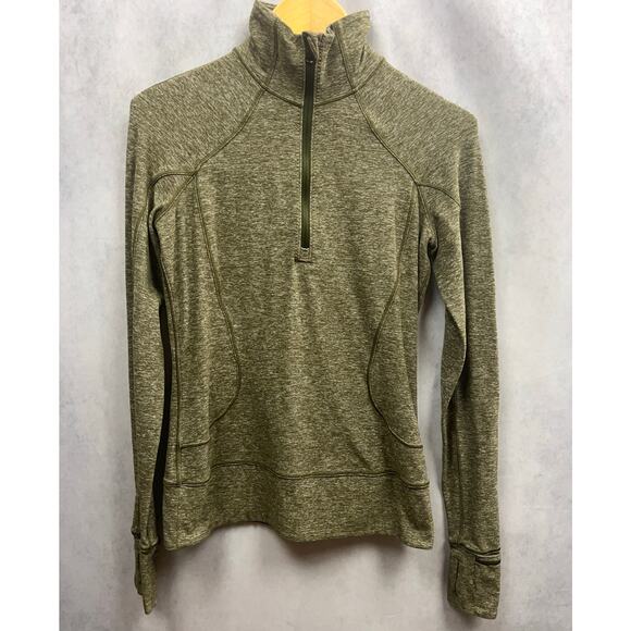 Lululemon Rush Hour 1/2 Zip Sweatshirt with Thumbholes Size 4 Color Olive Green - Picture 2 of 8
